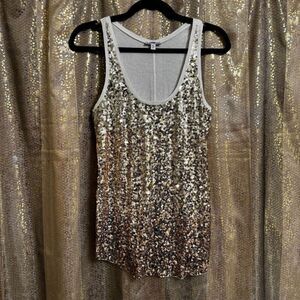 Express 2000s Gold Sparkly Sequin Cotton Modal Tank Top Stretchy Small